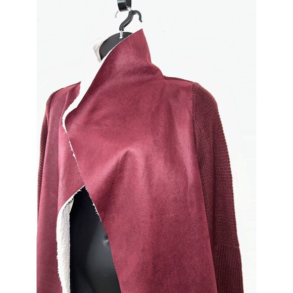 Cavalini Sz PLUS 2X Shawl Collar Faux Suede Sherpa Lined Jacket Burgundy EUC - Picture 10 of 10